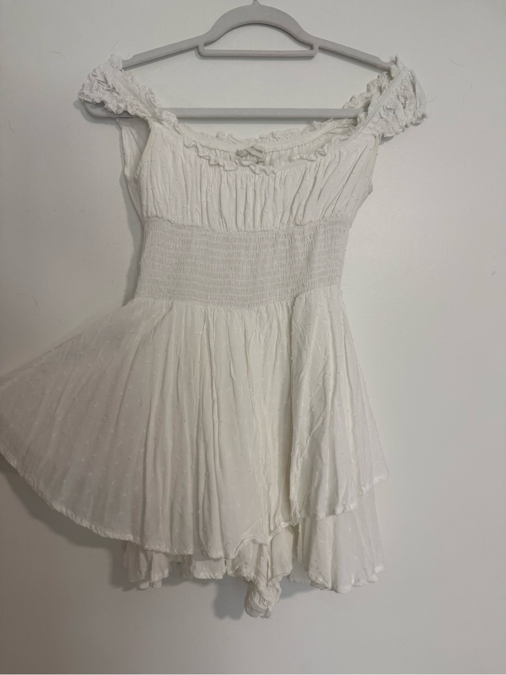 White Smocked Off-Shoulder Romper dress